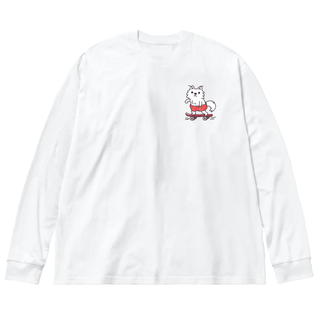 イラスト MONYAAT のワンポイント 赤ぱんポメラのスケボー ビッグシルエットロングスリーブTシャツ