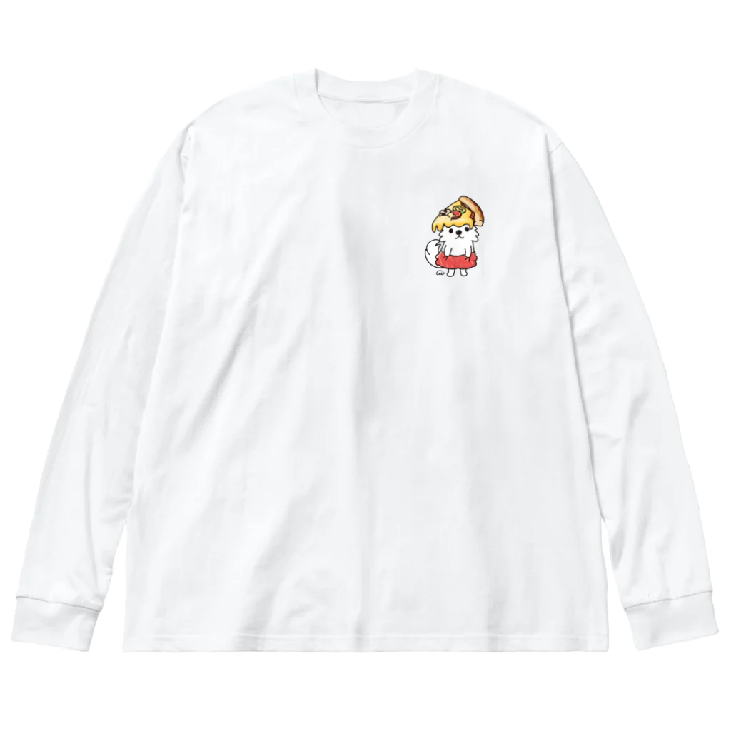 イラスト MONYAAT のワンポイント PIZZAゲットした　ポメラニアン ビッグシルエットロングスリーブTシャツ