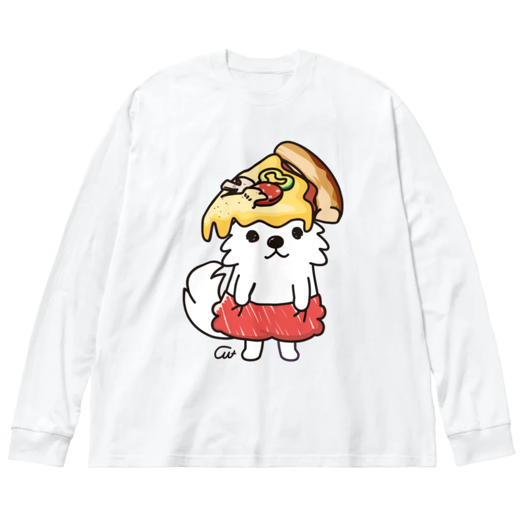 イラスト MONYAAT のPIZZAゲットした　ポメラニアン ビッグシルエットロングスリーブTシャツ