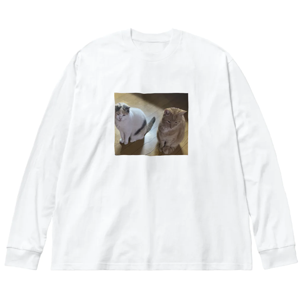 笑顔咲きの気まずい猫 ビッグシルエットロングスリーブTシャツ