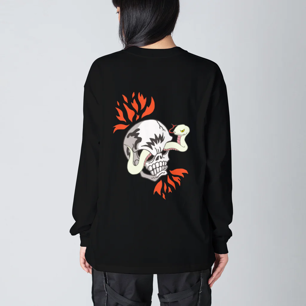 Siderunの館 B2の【両面プリント】 骸骨と白蛇 Big Long Sleeve T-Shirt