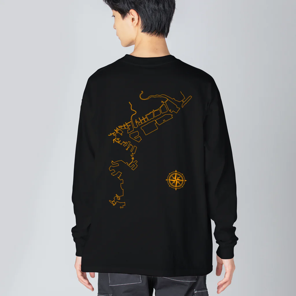 cuuyabowの横浜港アウトライン / Orange Line Big Long Sleeve T-Shirt