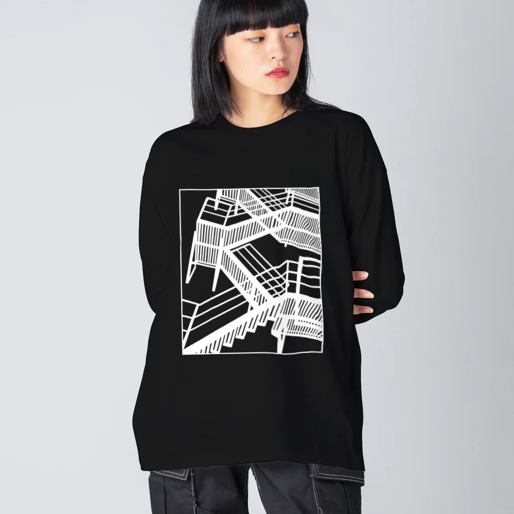 シマシマさぼてんの非常階段（WHITE） Big Long Sleeve T-Shirt