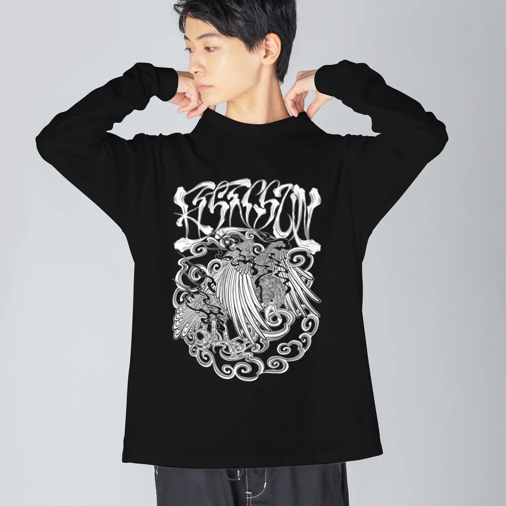 Y's Ink Works Official Shop at suzuriのRising sun Crow (White Print) ビッグシルエットロングスリーブTシャツ