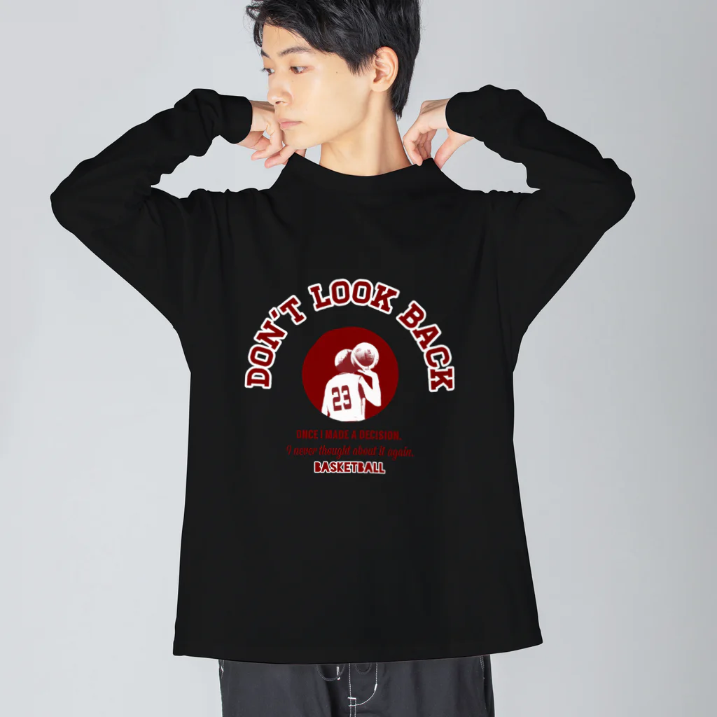 Basketball-boosterの「DON'T LOOK BACK」カレッジロゴ赤系 ビッグシルエットロングスリーブTシャツ