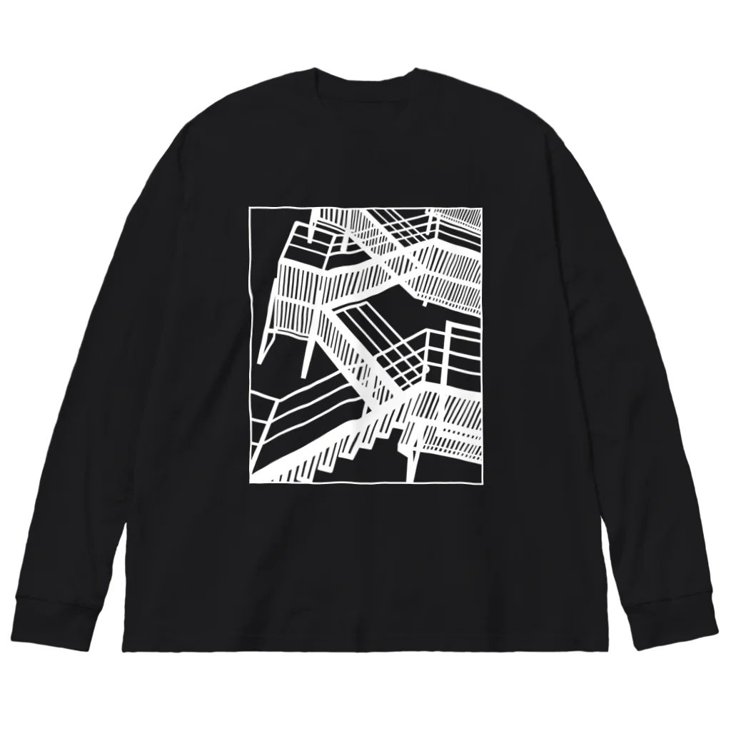 シマシマさぼてんの非常階段（WHITE） Big Long Sleeve T-Shirt