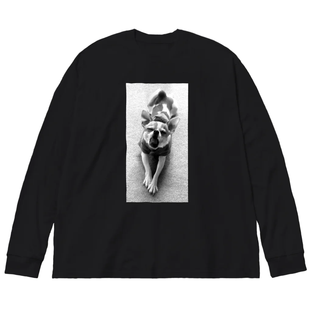 akane_art（茜音工房）のモノクロチワワ（あくび） Big Long Sleeve T-Shirt