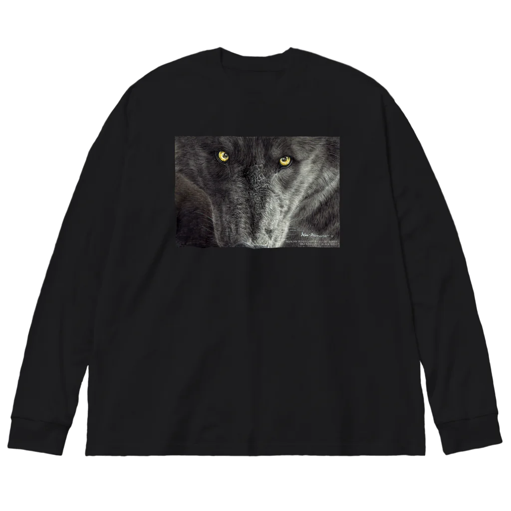 アラスカ野生動物画家きむらけいのBLACK WOLF ビッグシルエットロングスリーブTシャツ