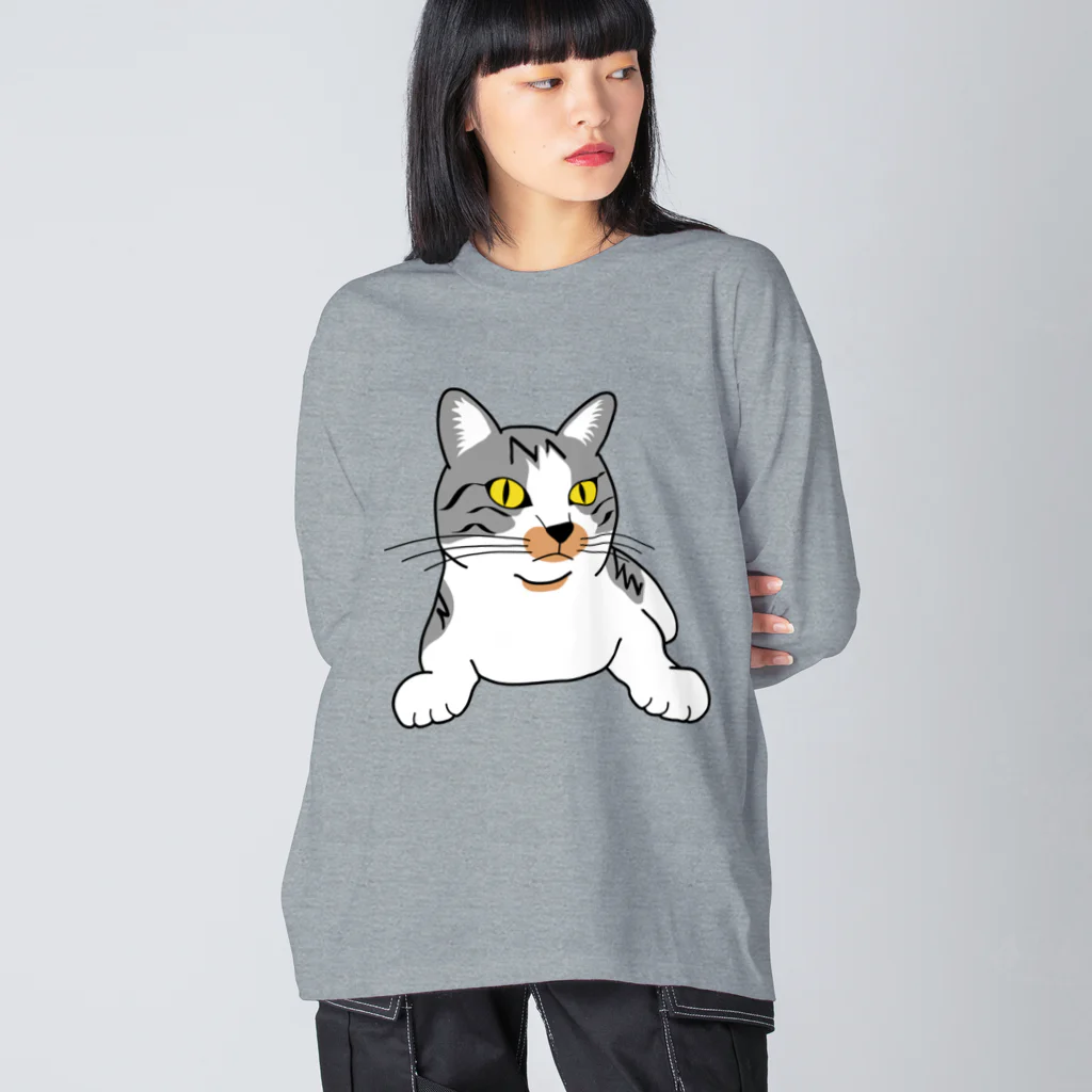 猫ねむりzzz..のサバ白の鼻ブチ猫ちゃん ビッグシルエットロングスリーブTシャツ