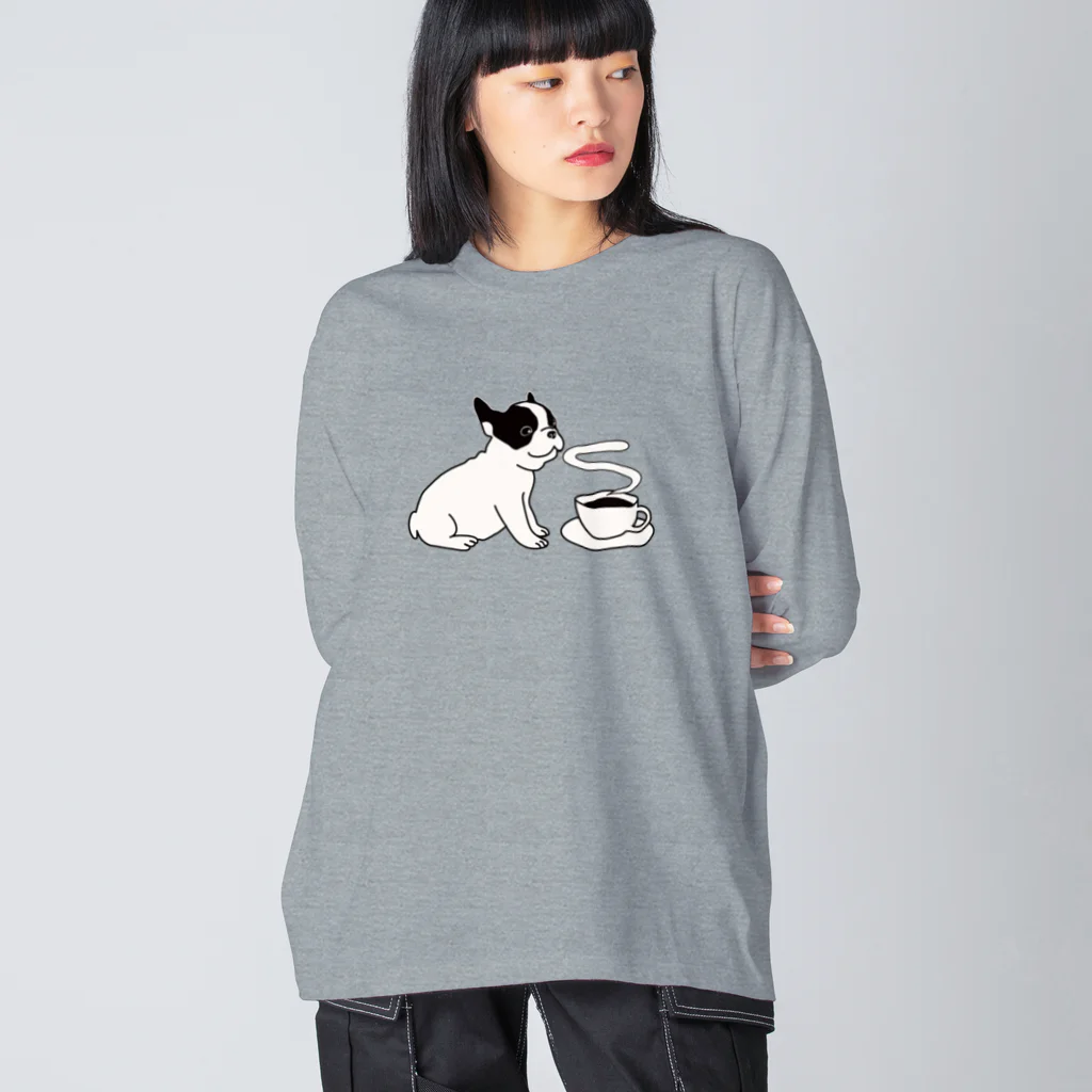 キッズモード某の フレンチブルドッグとコーヒー Big Long Sleeve T-Shirt