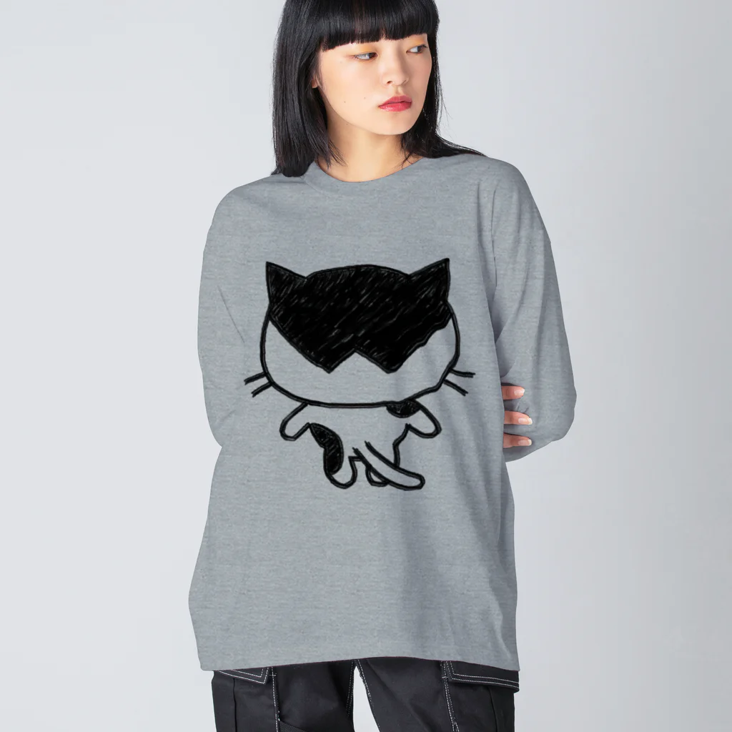 猫ねむりzzz..の白黒猫ちゃんの後ろ姿 ビッグシルエットロングスリーブTシャツ