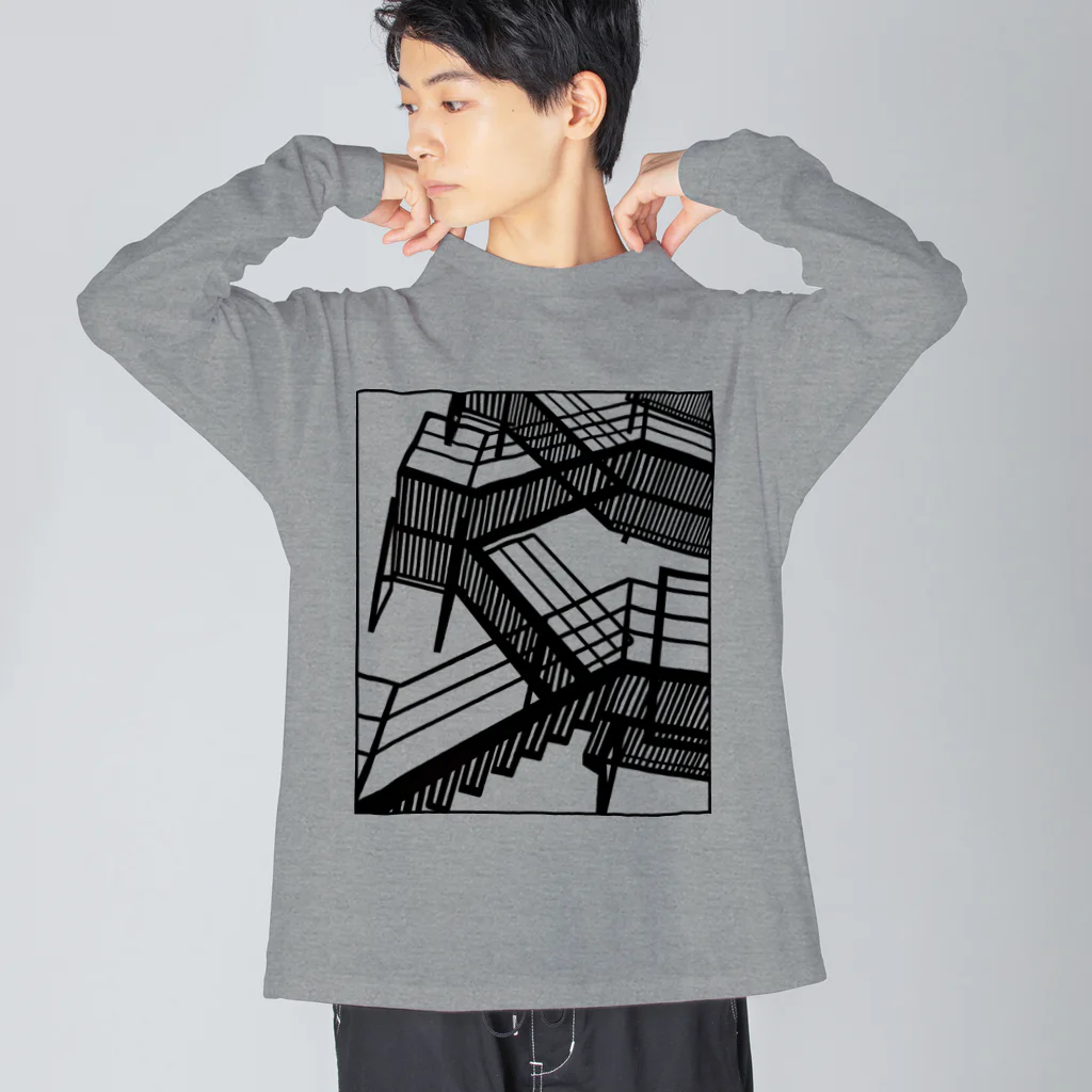 シマシマさぼてんの非常階段（BLACK） Big Long Sleeve T-Shirt