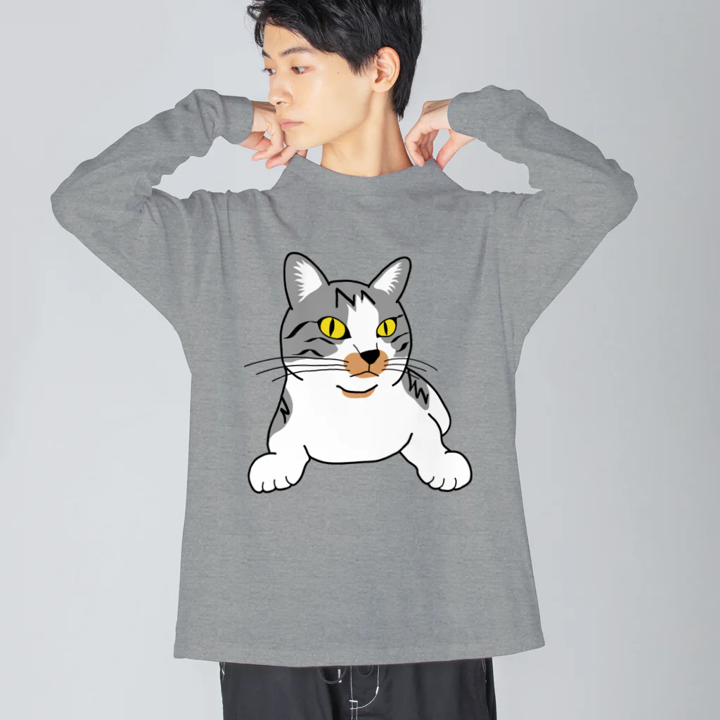 猫ねむりzzz..のサバ白の鼻ブチ猫ちゃん ビッグシルエットロングスリーブTシャツ