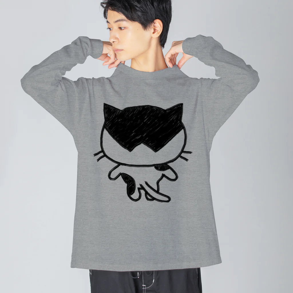 猫ねむりzzz..の白黒猫ちゃんの後ろ姿 ビッグシルエットロングスリーブTシャツ