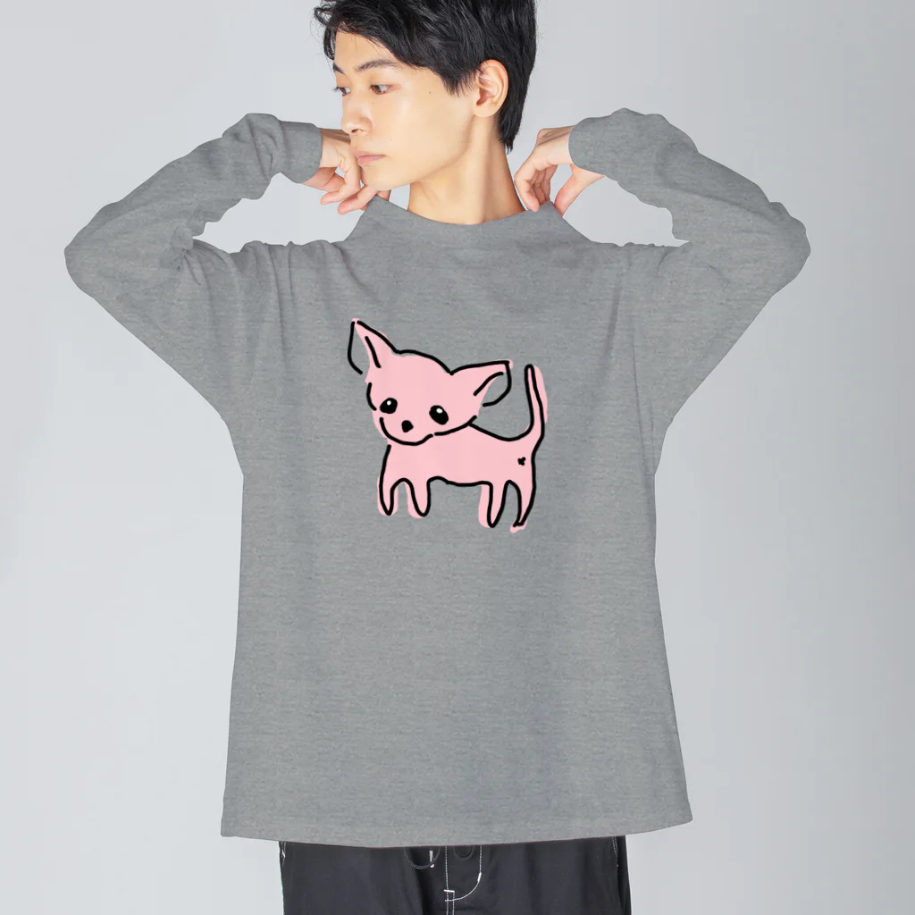 akane_art（茜音工房）のゆるチワワ（ピンク） Big Long Sleeve T-Shirt