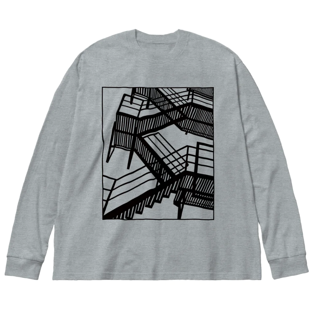 シマシマさぼてんの非常階段（BLACK） Big Long Sleeve T-Shirt