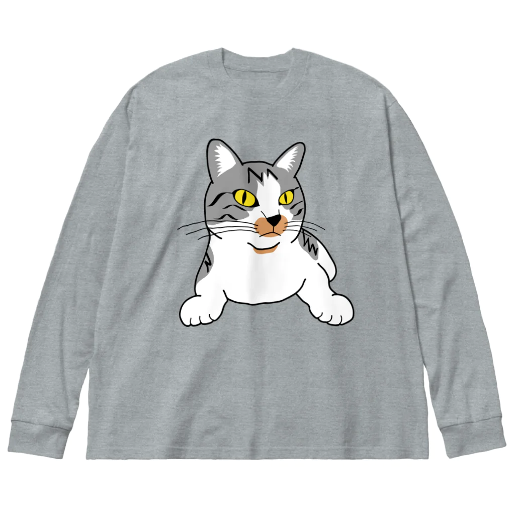 猫ねむりzzz..のサバ白の鼻ブチ猫ちゃん ビッグシルエットロングスリーブTシャツ