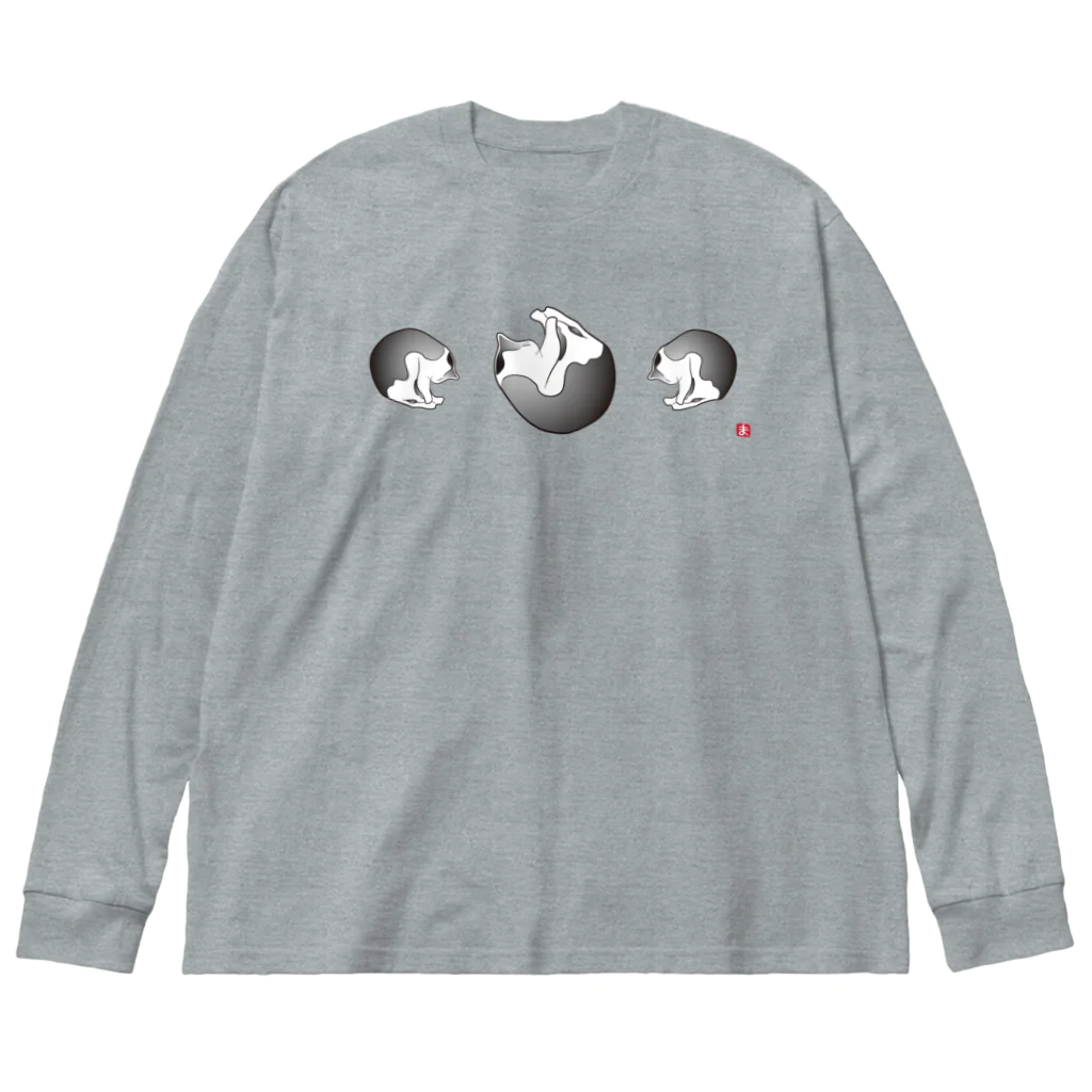 猫ねむりzzz..の白黒猫：まんまる3nyan Big Long Sleeve T-Shirt