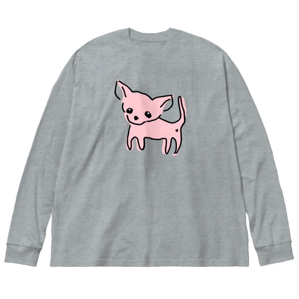 akane_art（茜音工房）のゆるチワワ（ピンク） Big Long Sleeve T-Shirt