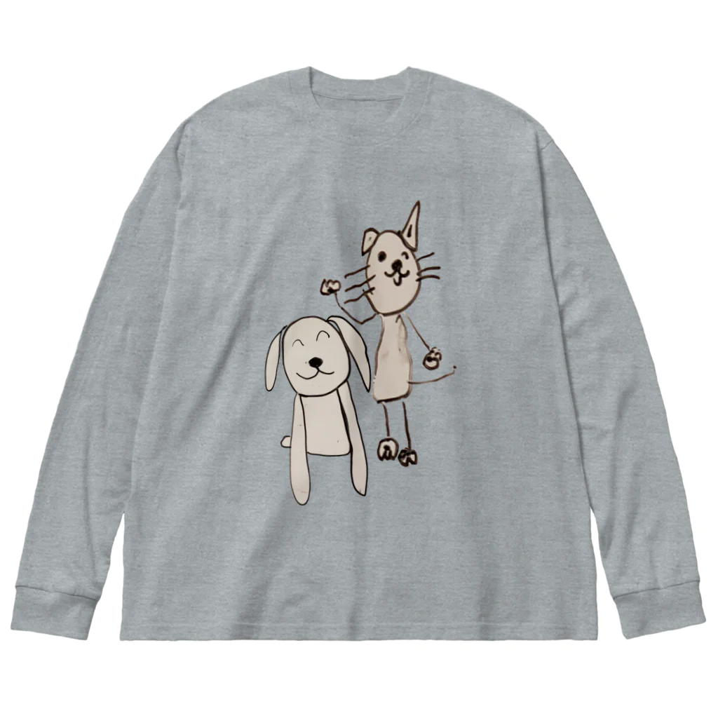 ねこかめのお店のネコチヤンとわんわんお(中身あり) ビッグシルエットロングスリーブTシャツ