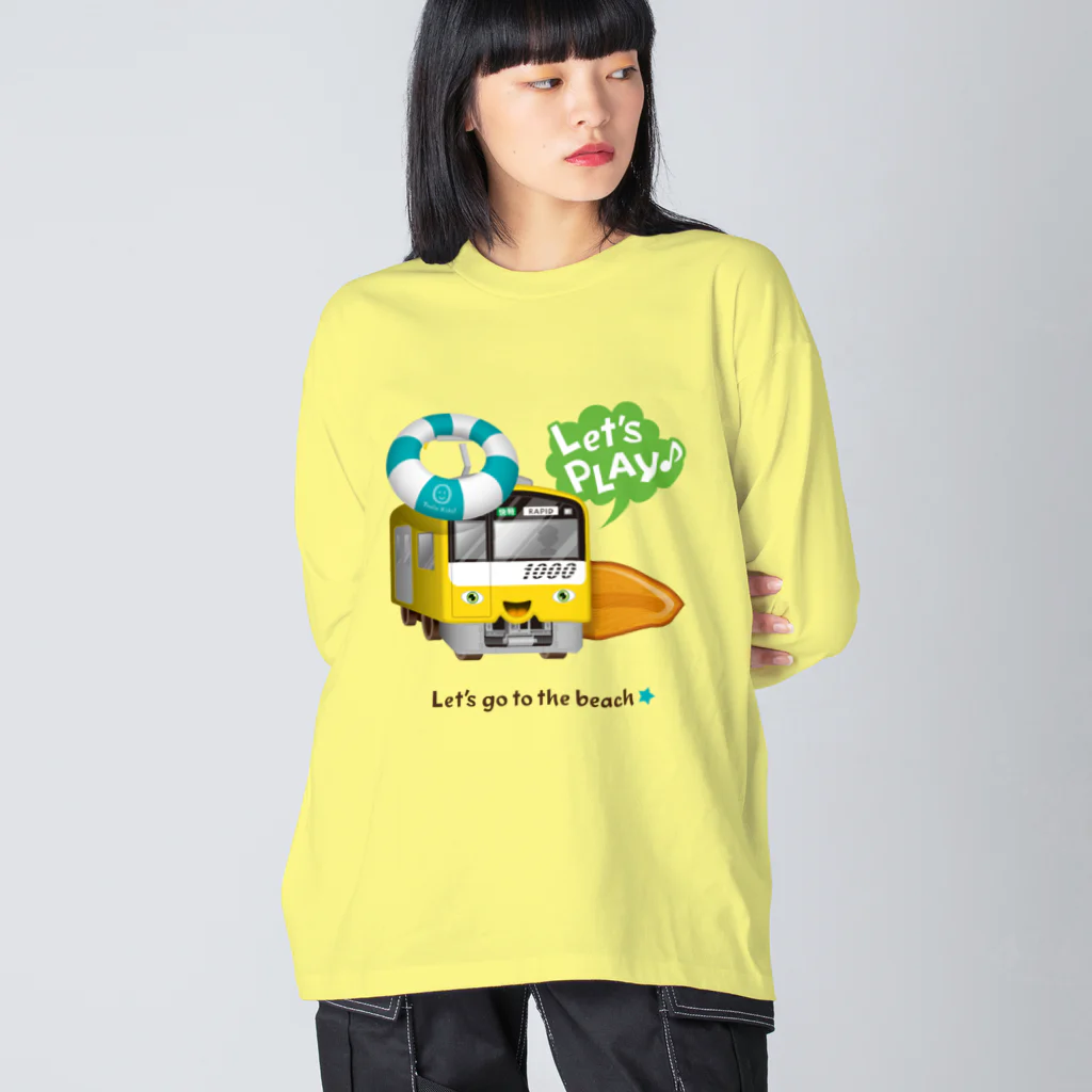 Train Kids! SOUVENIR SHOPの黄色い電車 「 海へ行こう 」 ビッグシルエットロングスリーブTシャツ