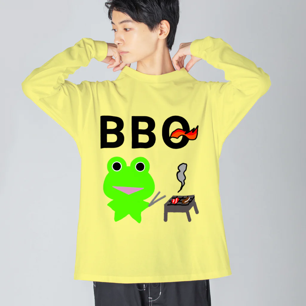 みらケロのBBQを楽しむカエルくん ビッグシルエットロングスリーブTシャツ