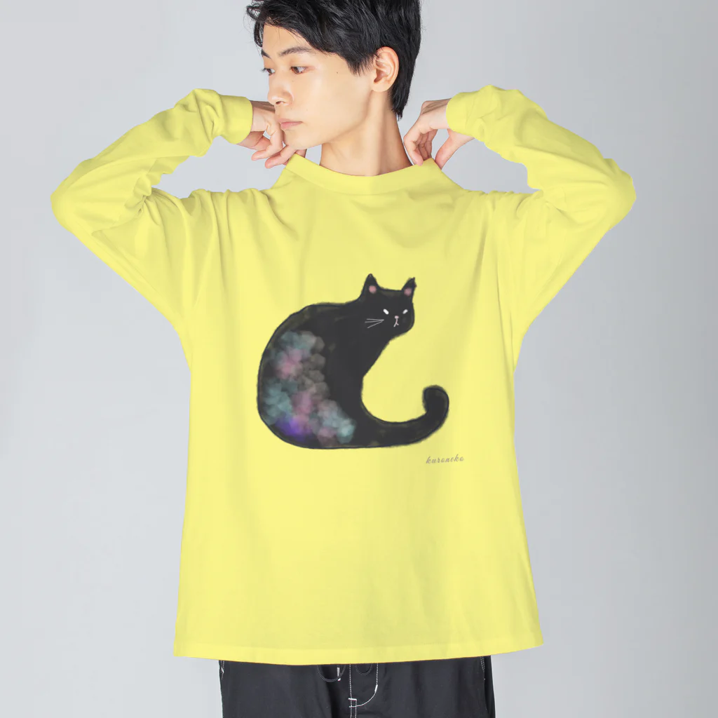 小鳥と映画館のクロネコ 水彩 Big Long Sleeve T-Shirt