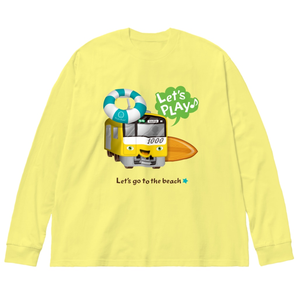 Train Kids! SOUVENIR SHOPの黄色い電車 「 海へ行こう 」 Big Long Sleeve T-Shirt
