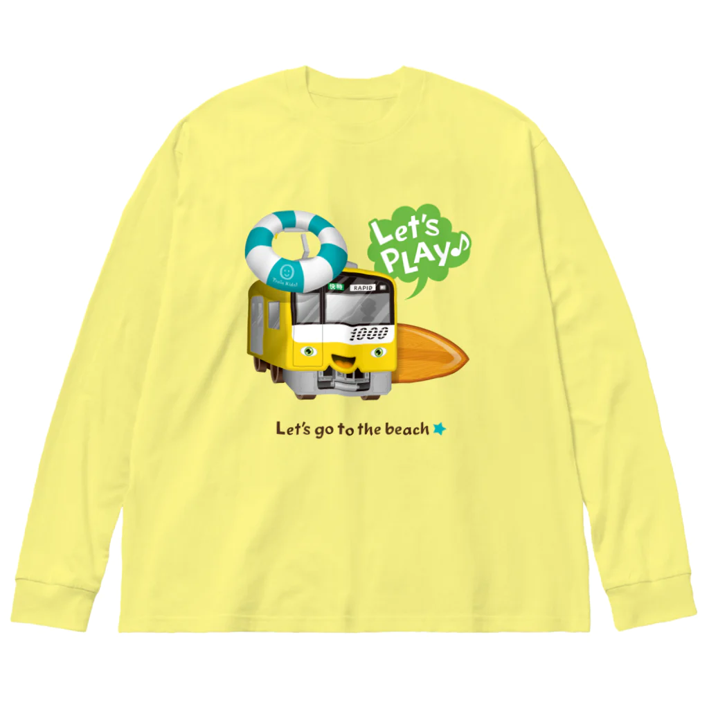 Train Kids! SOUVENIR SHOPの黄色い電車 「 海へ行こう 」 Big Long Sleeve T-Shirt