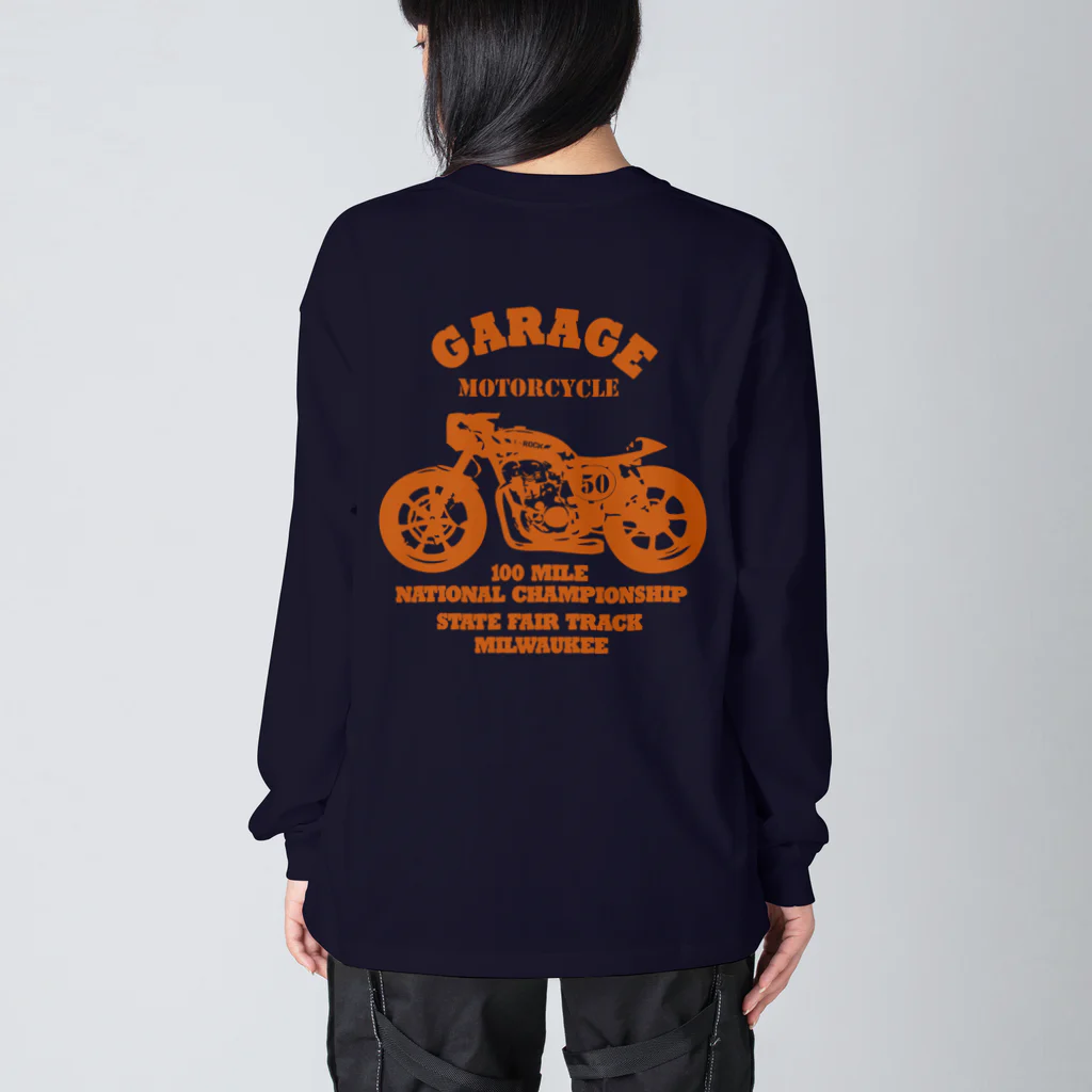 キッズモード某の武骨なバイクデザイン orange(前後pt） Big Long Sleeve T-Shirt