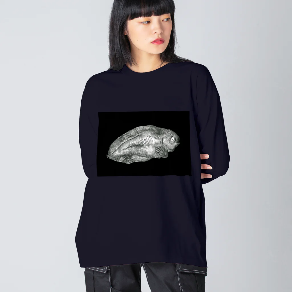 🔵  魚食不可人(さかなくえんちゅ)  🔵のサケビクちゃん ビッグシルエットロングスリーブTシャツ