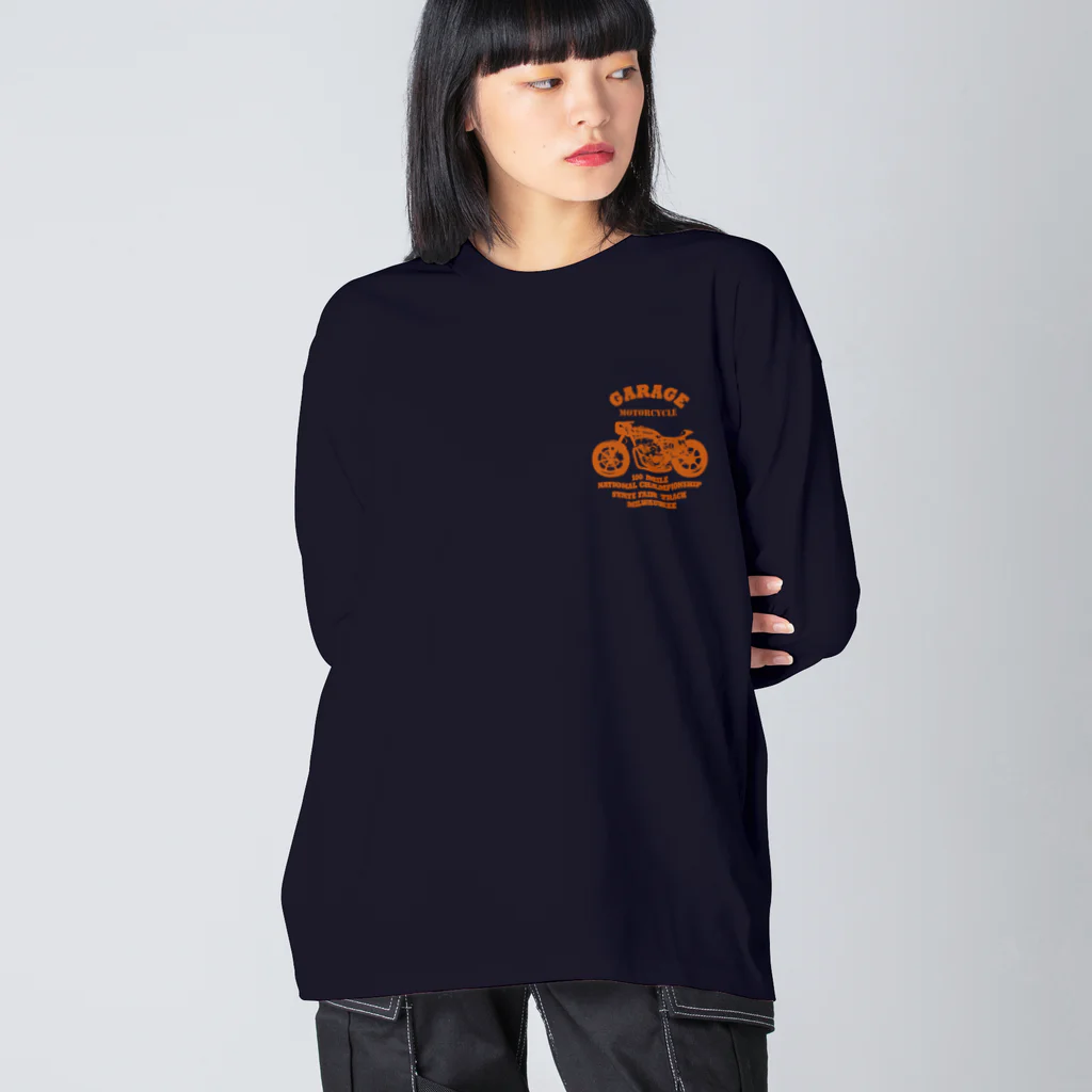 キッズモード某の武骨なバイクデザイン orange(前後pt） Big Long Sleeve T-Shirt