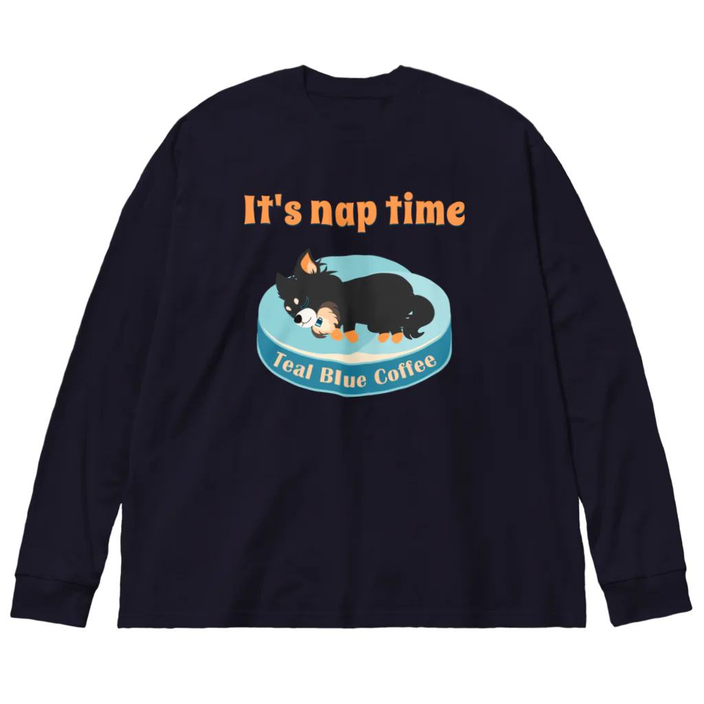 Teal Blue Coffeeのお昼寝の時間　-puppy teal- Big Long Sleeve T-Shirt