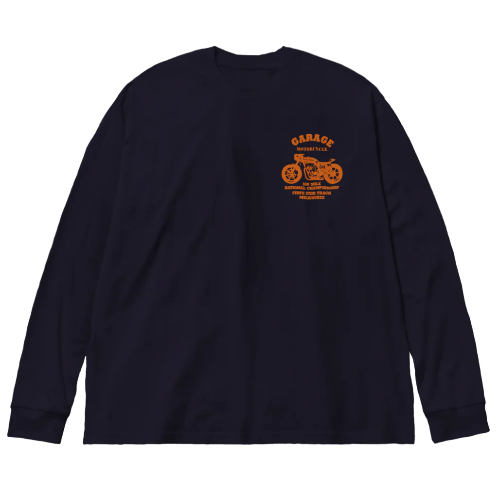 キッズモード某の武骨なバイクデザイン orange(前後pt） Big Long Sleeve T-Shirt