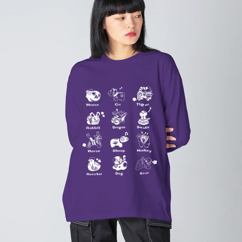 SU-KUのThe Zodiac of Fukushima(白抜き) ビッグシルエットロングスリーブTシャツ