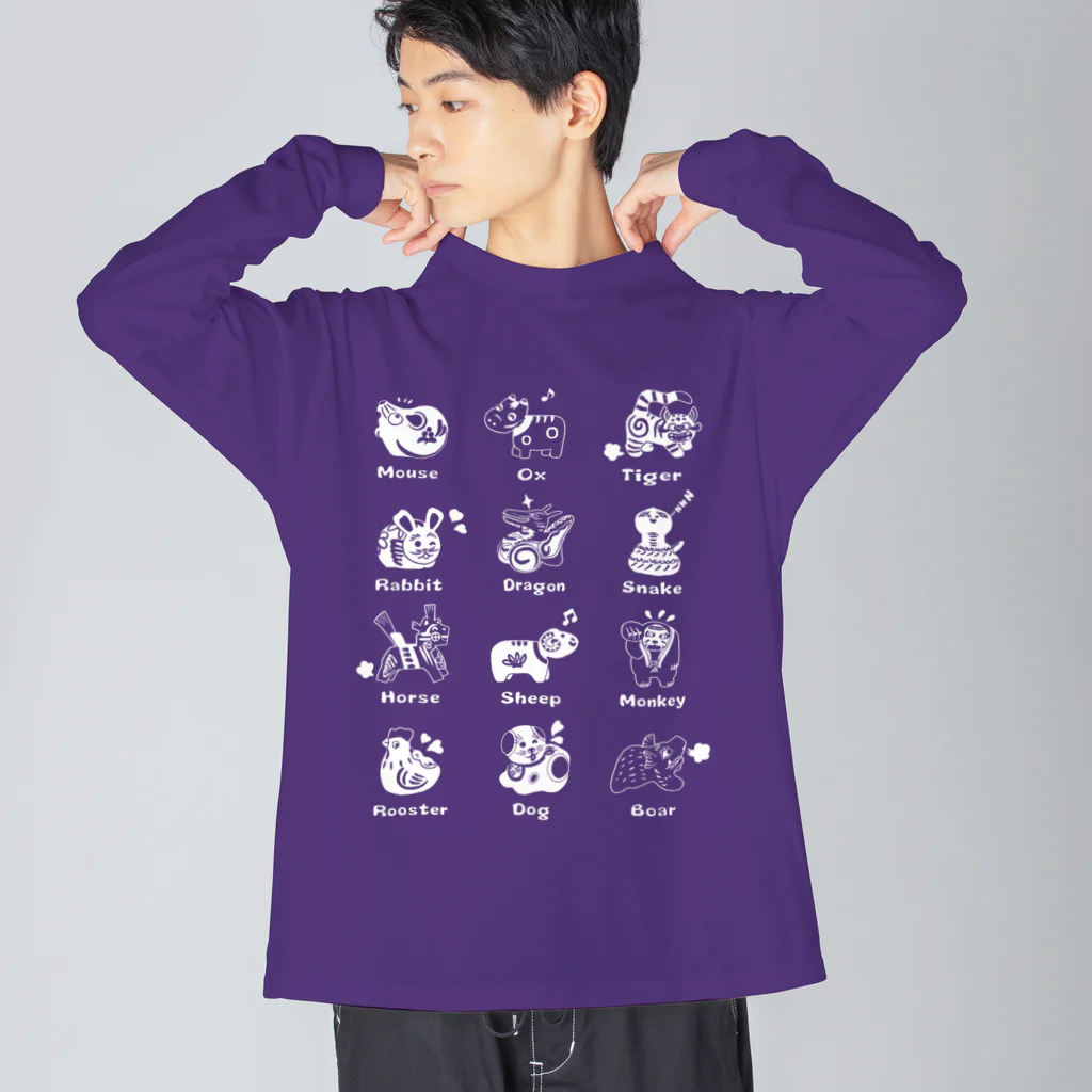 SU-KUのThe Zodiac of Fukushima(白抜き) ビッグシルエットロングスリーブTシャツ