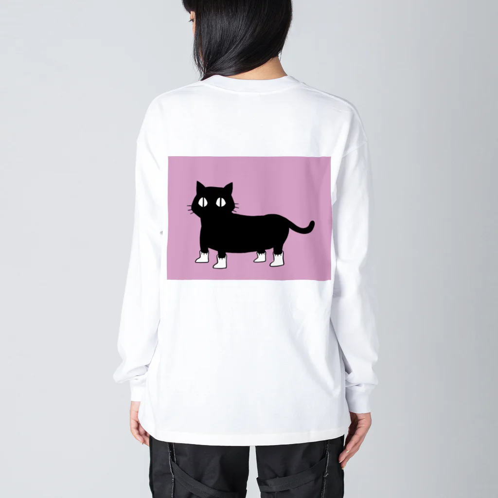 まろ屋のくつ下をはいたネコ（ピンク） ビッグシルエットロングスリーブTシャツ