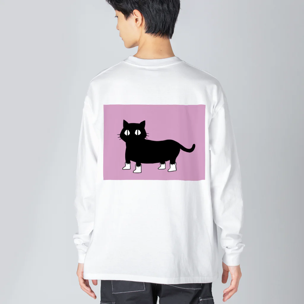 まろ屋のくつ下をはいたネコ（ピンク） ビッグシルエットロングスリーブTシャツ