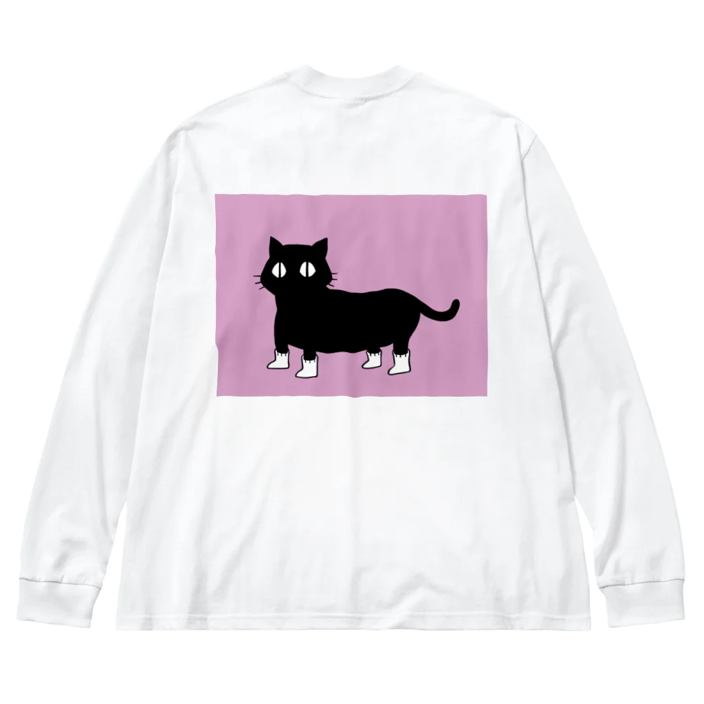 まろ屋のくつ下をはいたネコ（ピンク） ビッグシルエットロングスリーブTシャツ