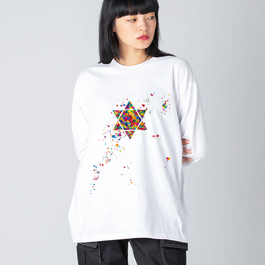 cuuyabowのスプラッシュアート／六芒星 ビッグシルエットロングスリーブTシャツ