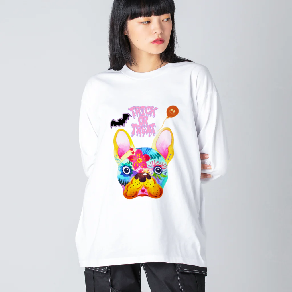 わんだーぱうだーのハッピーハロウィン　カラフルわんちゃん ビッグシルエットロングスリーブTシャツ