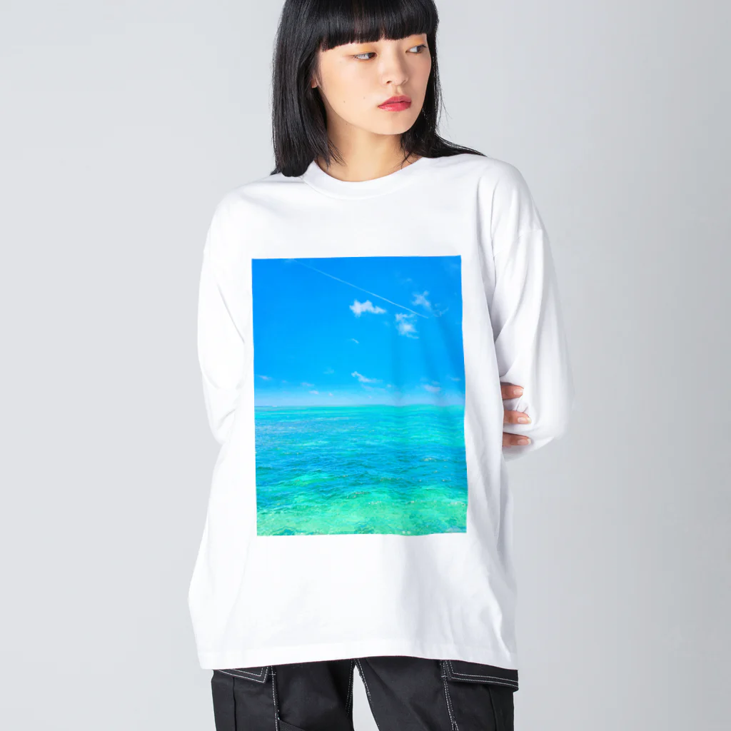 mizuphoto galleryの海と飛行機雲 ビッグシルエットロングスリーブTシャツ