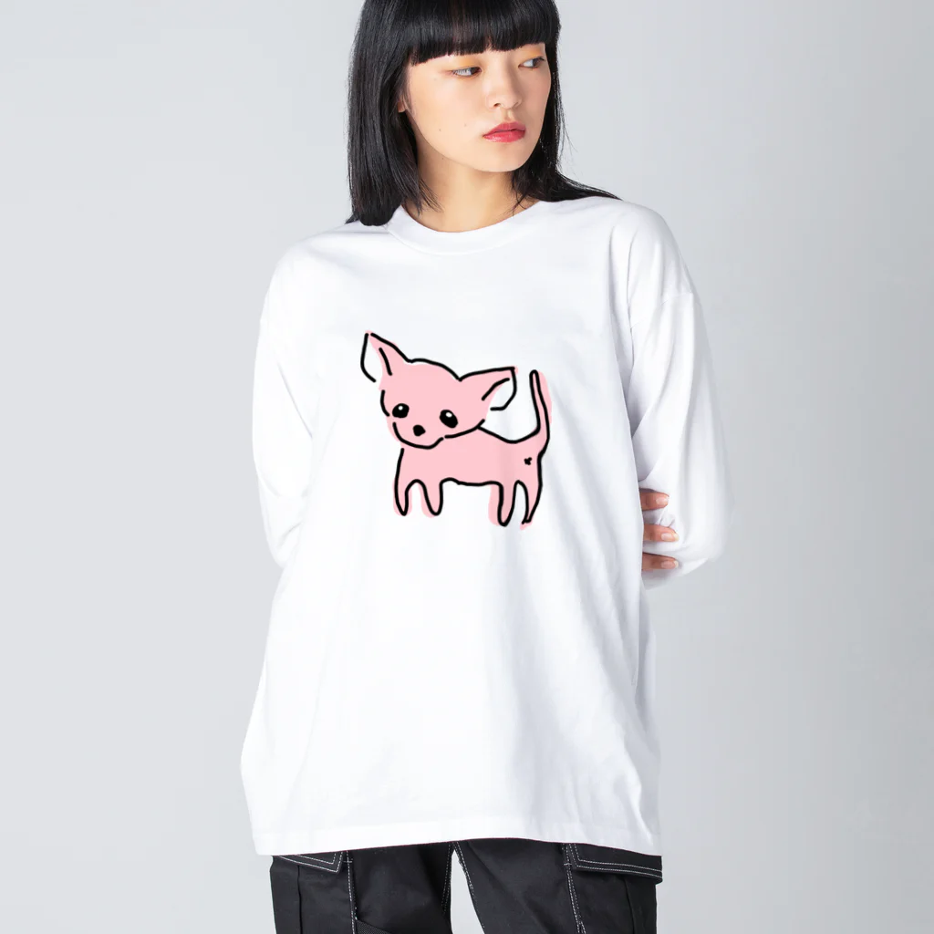 akane_art（茜音工房）のゆるチワワ（ピンク） ビッグシルエットロングスリーブTシャツ