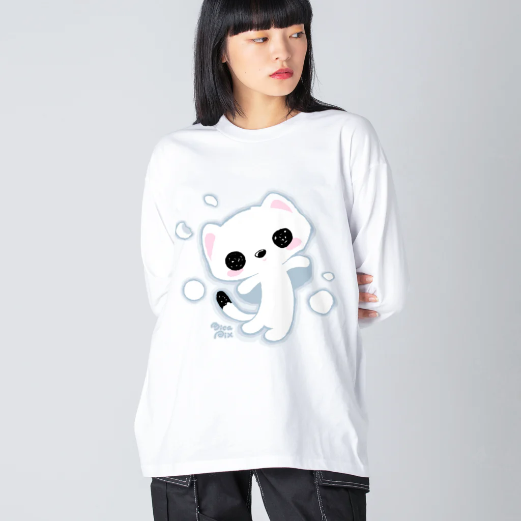 MicaPix/SUZURI店のラッキー雪おこじょ ビッグシルエットロングスリーブTシャツ