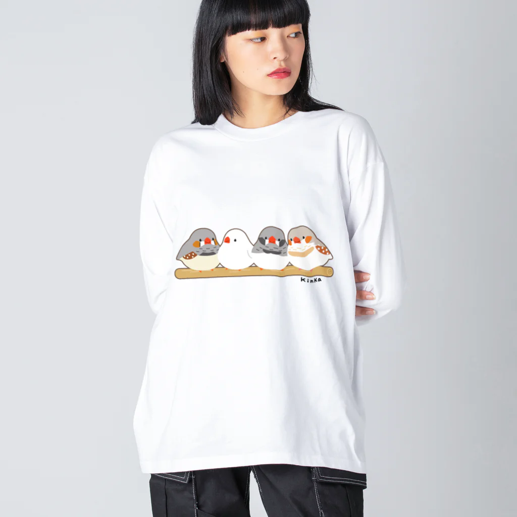 TeaDrop.Cのキンカチョウ（枠付き） ビッグシルエットロングスリーブTシャツ