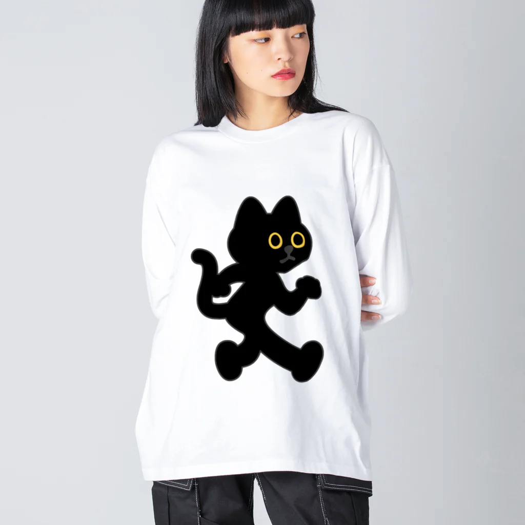 嶌星堂の飛び出し坊や猫 黒猫 ビッグシルエットロングスリーブTシャツ