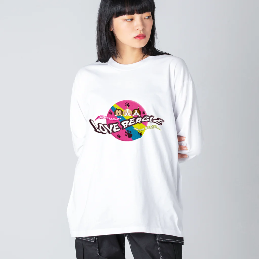 イラストカフェ（ビーグル）のLOVE BEAGLE サイケ ビッグシルエットロングスリーブTシャツ