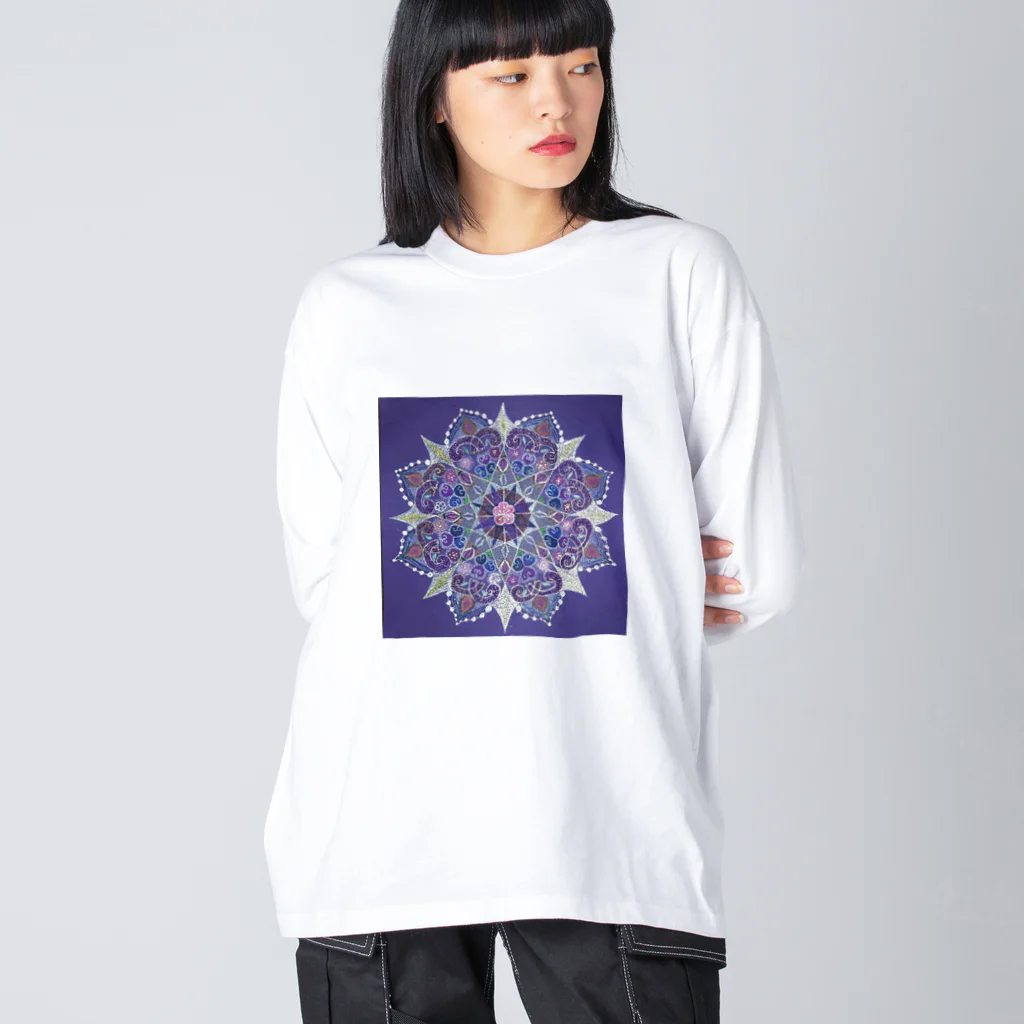 点描曼荼羅の世界の点描曼荼羅桃の花 ビッグシルエットロングスリーブTシャツ