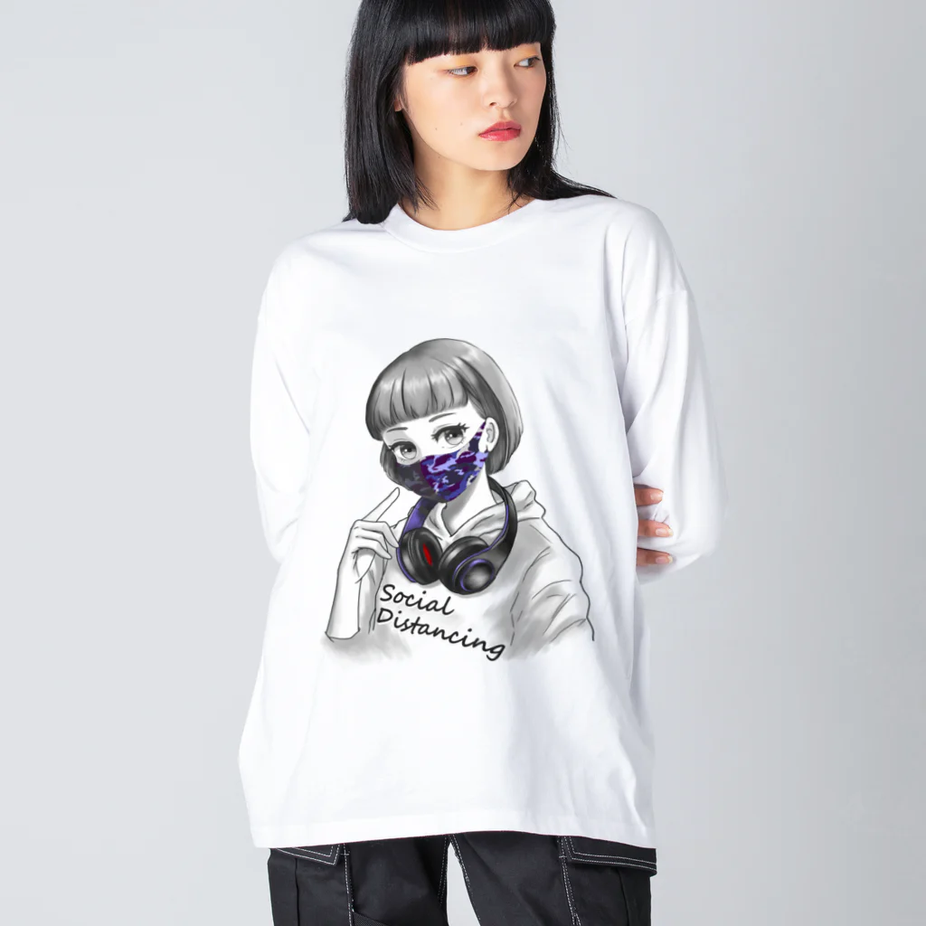 和温堂の迷彩マスク  パープル　文字黒 Big Long Sleeve T-Shirt