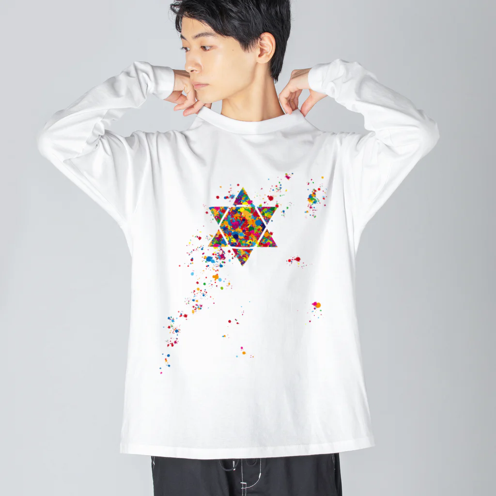 cuuyabowのスプラッシュアート／六芒星 ビッグシルエットロングスリーブTシャツ